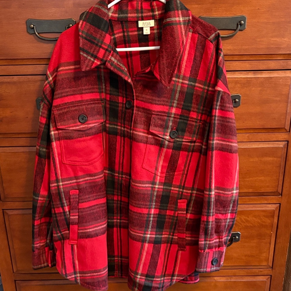 a.n.a Vibrant Red Plaid Utility Jacket